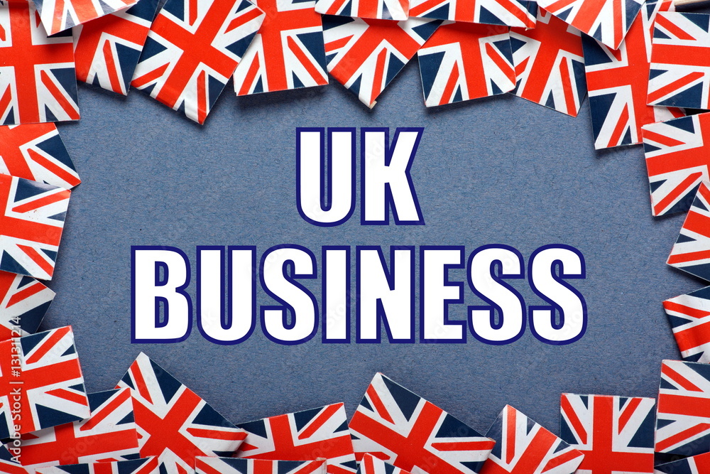Φωτογραφία A border of United Kingdom Flags with the words UK Business added in white text