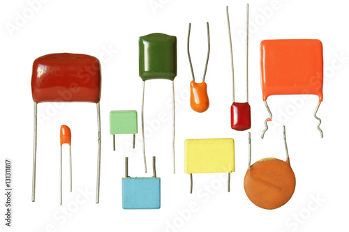 Electronic Capacitors Several Types isolated on white background photo