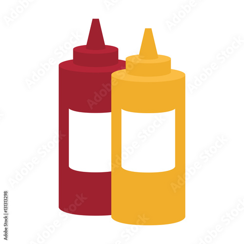 ketchup mustard sauce bottle fast food related icon image vector illustration design 