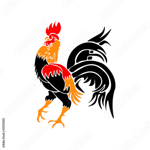 Stylized red rooster isolated on white background. Year fire rooster. illustration
