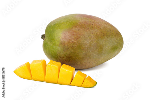 Fresh juicy mango and slice diced isolated