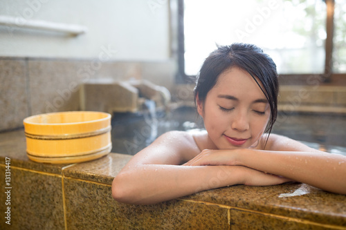 Woman having hot springs