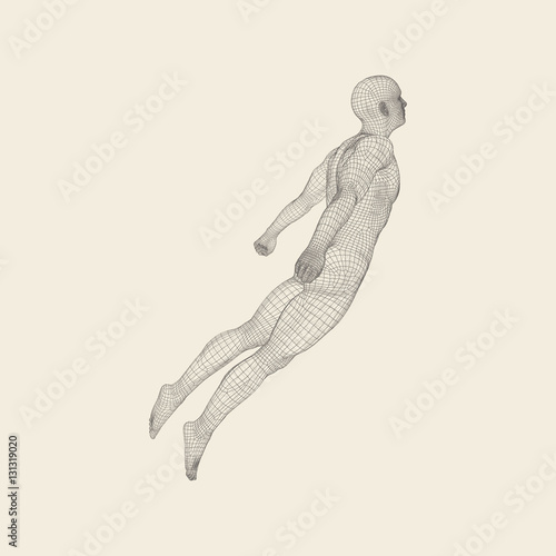 Hovering in Air. Man Floating in the Air. 3D Model of Man.