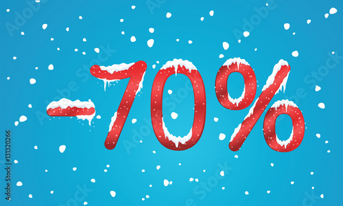 70 percents discount numbers with snow and icicles. Snowing reta