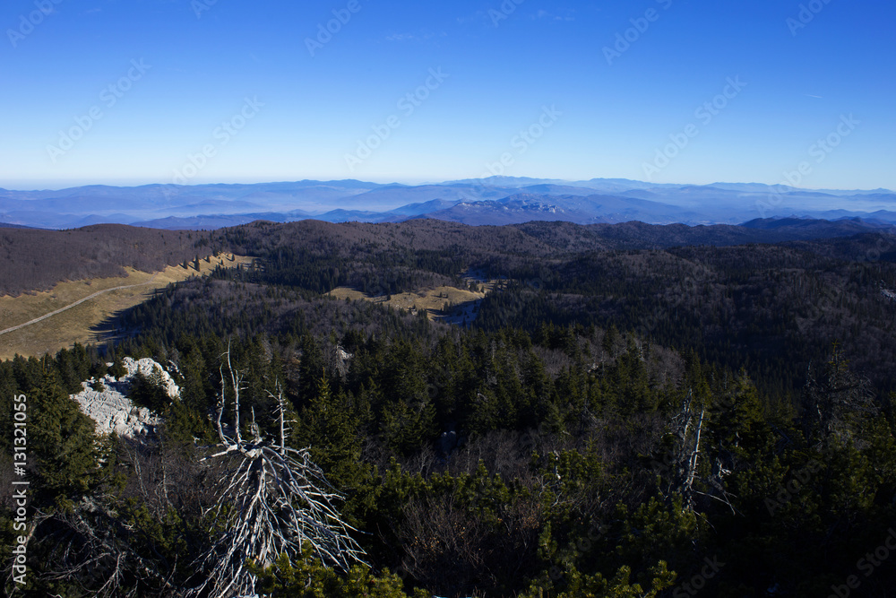 View from Mali Rajinac, highest peak of Norther Velebit, mountain in Croatia