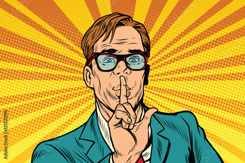 Businessman gesture Shh silence