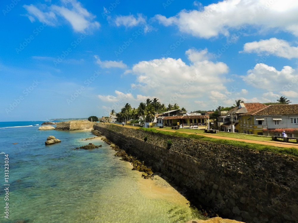 Walls of Galle fort with the ocean