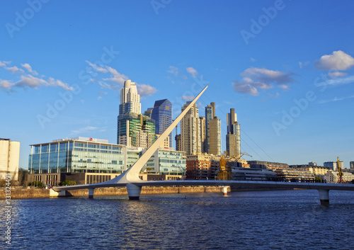 Argentina, Buenos Aires Province, City of Buenos Aires, View of Puente de la Mujer in Puerto Madero. #131324491