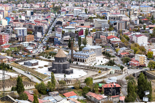 High angle view of Kars city through the castle of Kars photo