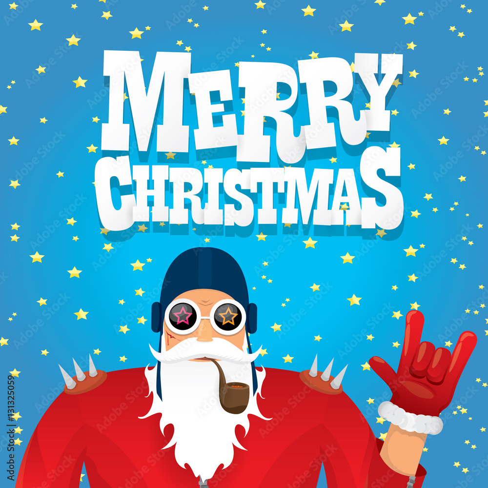 Fototapeta premium vector biker santa claus with smoking pipe.