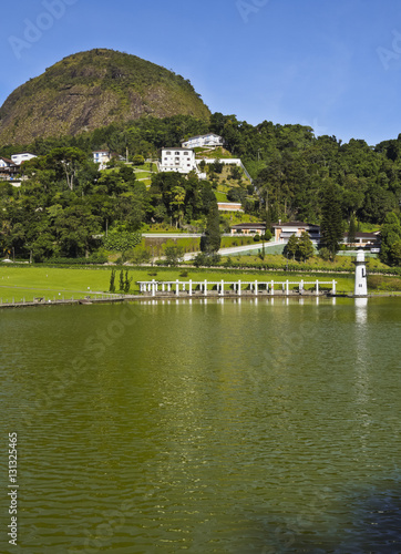 Brazil, State of Rio de Janeiro, Petropolis, View of the The Quitandinha Lake.. photo