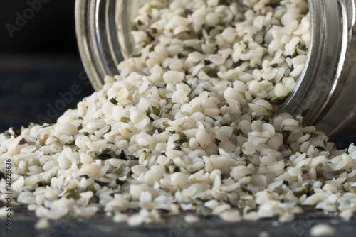 Hemp Seeds Hearts Spilled from a Spice jar