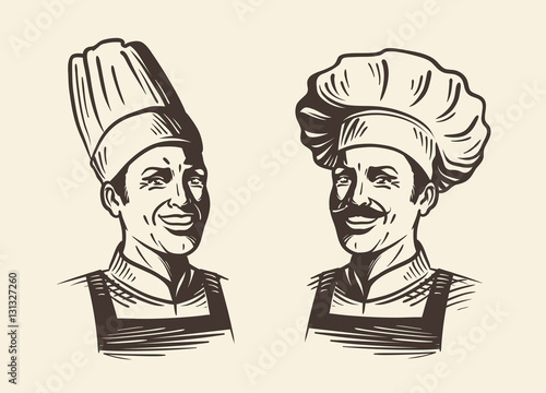 Happy chef in hat. Sketch vector illustration