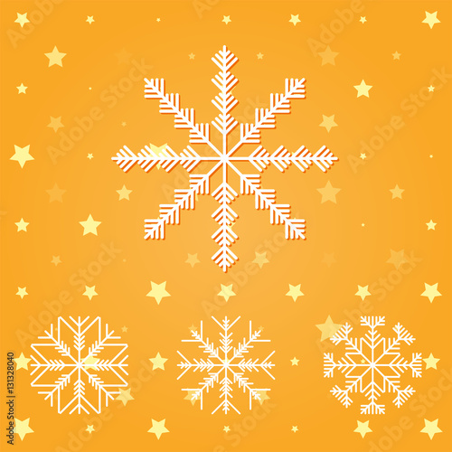 Set of white snowflakes. Vector illustration on a colored background. photo