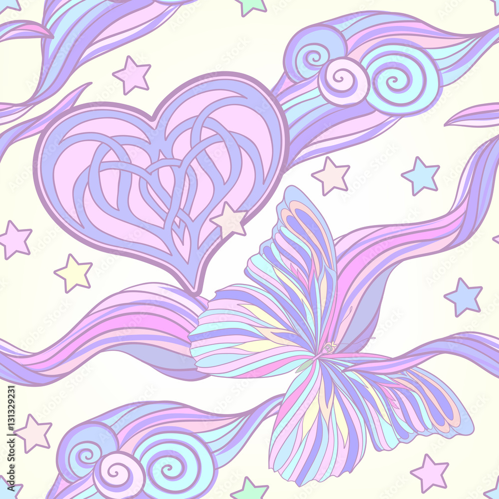 Seamless pattern with traditional Japanese motifs, butterflies, Seamless pattern with traditional Japanese motifs, butterflies,