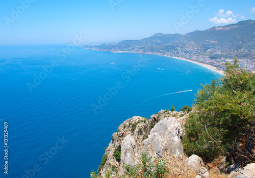 View of the coastline of the Mediterranean Sea. Turkey, Alanya.