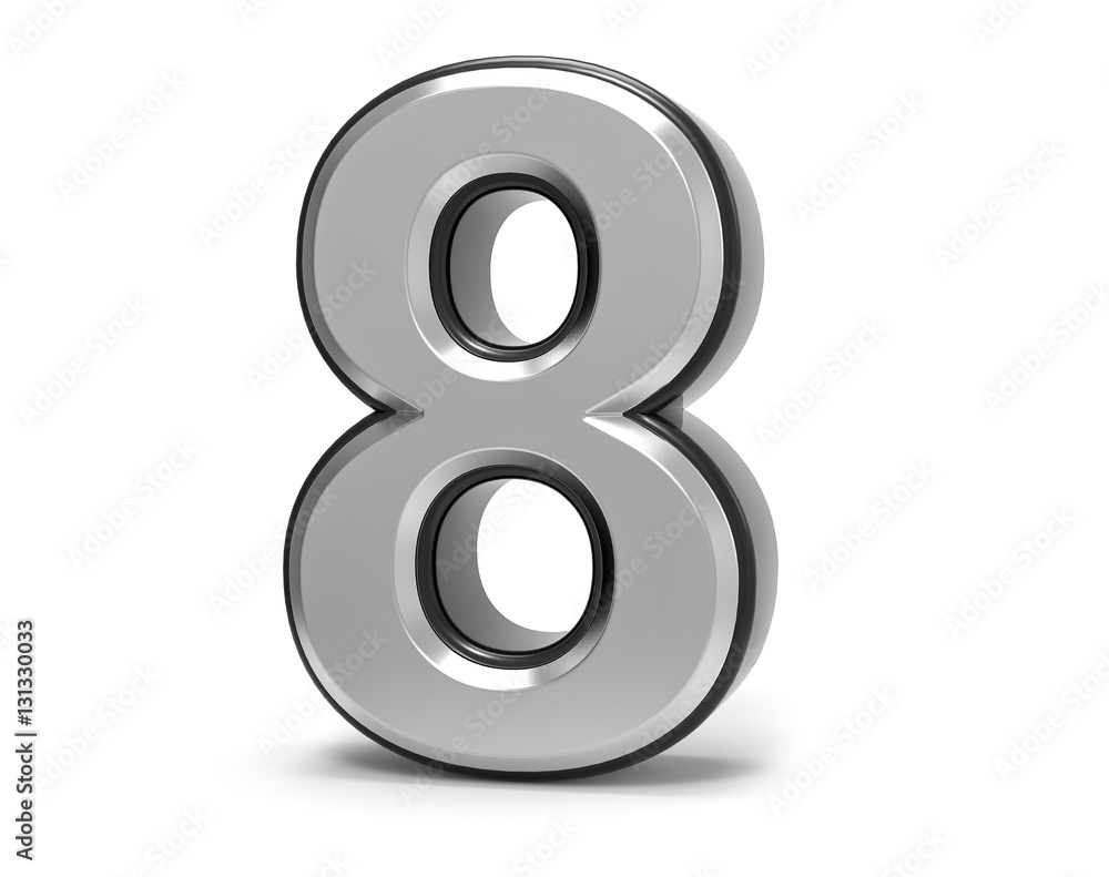 3D Isolated Metal Metallic 8 Eight Number Illustration.