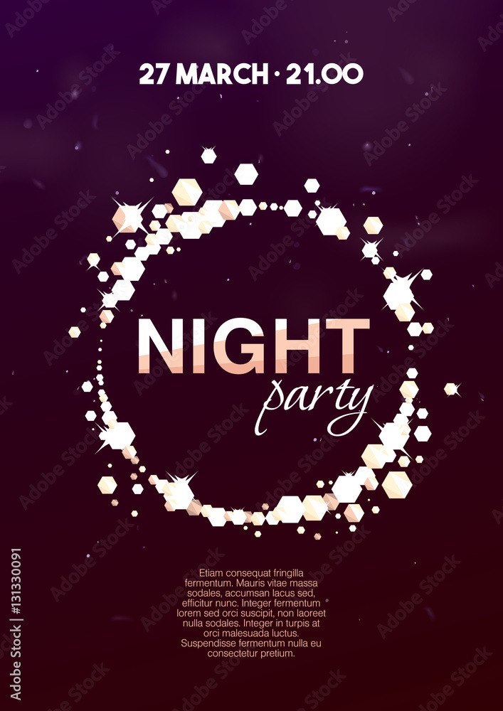 Vertical music party background with golden graphic elements and text.  