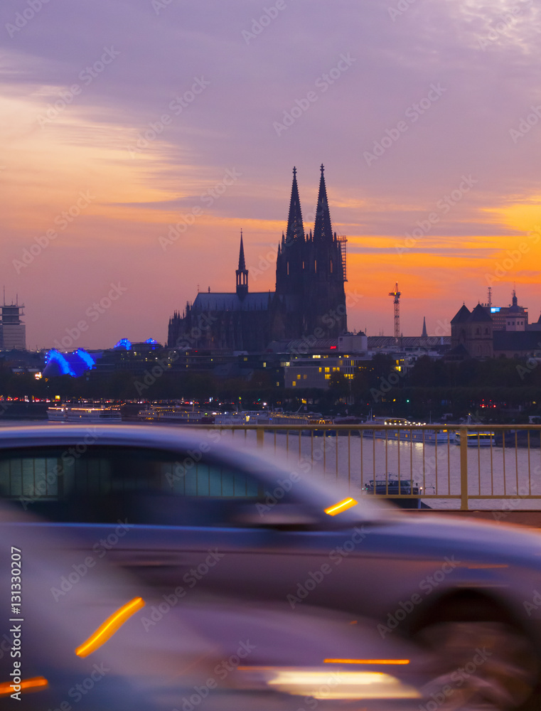 Germany, Cologne Cathedral, Rhine, sunset