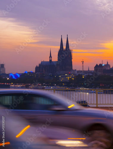 Obraz na płótnie Germany, Cologne Cathedral, Rhine, sunset w salonie