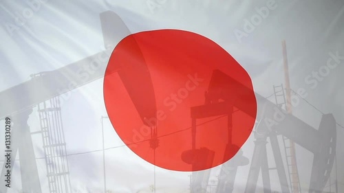 Japan flag slow motion oil production concept
