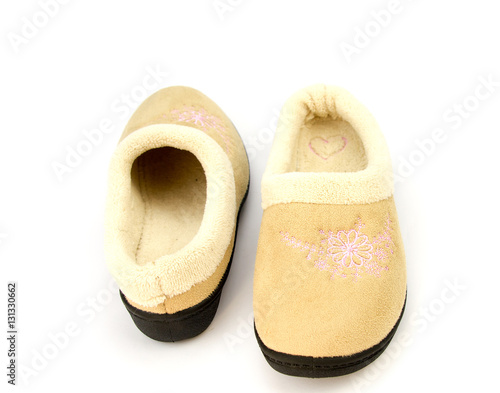 Winter Slippers with fur isolated on white background