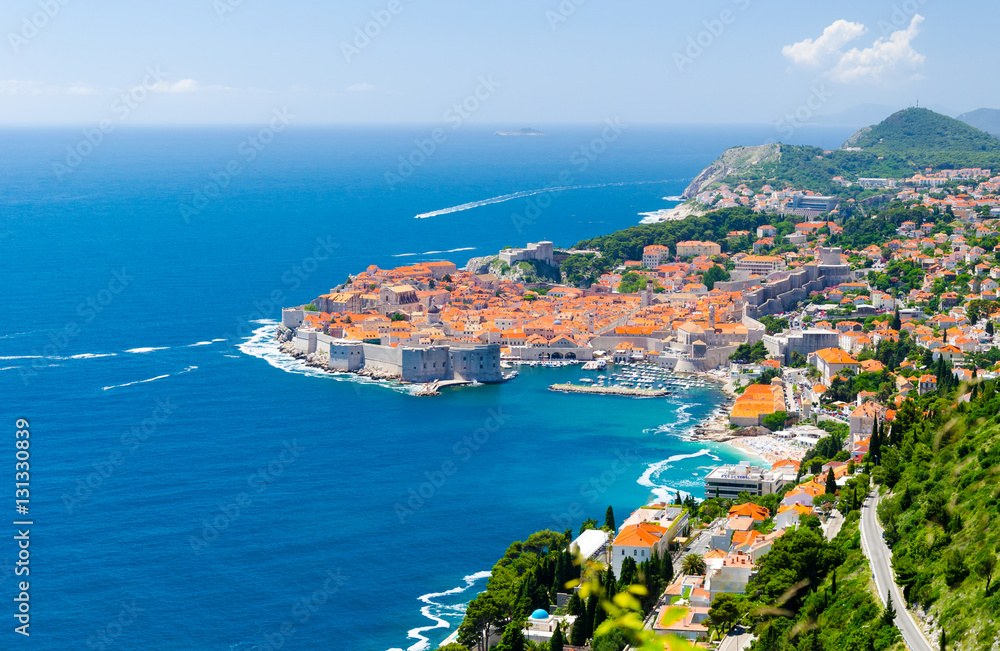 famous view on Old Town Dubrovnik in Dalmatia, Croatia - obrazy, fototapety, plakaty 