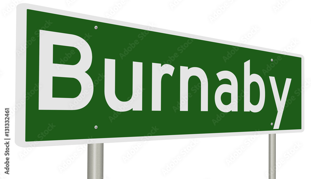 A 3d rendering of a green highway sign for Burnaby, British Columbia, Canada A 3d rendering of a green highway sign for Burnaby, British Columbia, Canada
