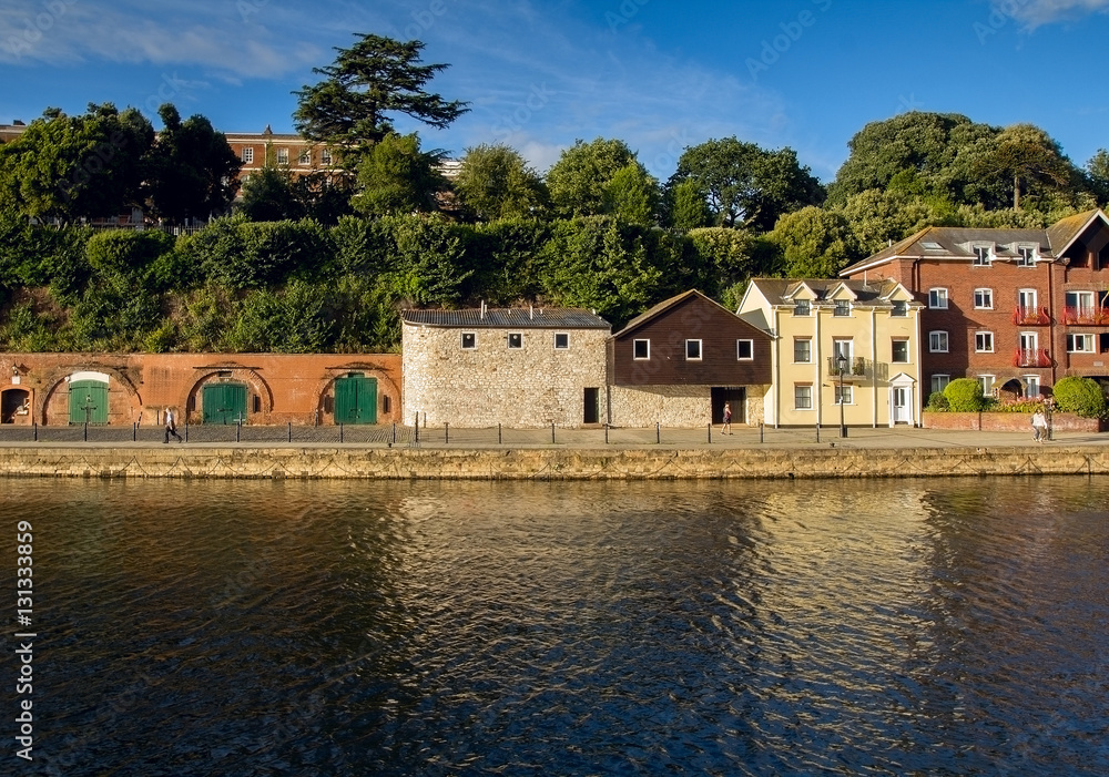 cellars and houses on Exeter Quay. Exe river. Devon. UK