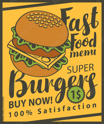 vector banner with super cheeseburger on retro style