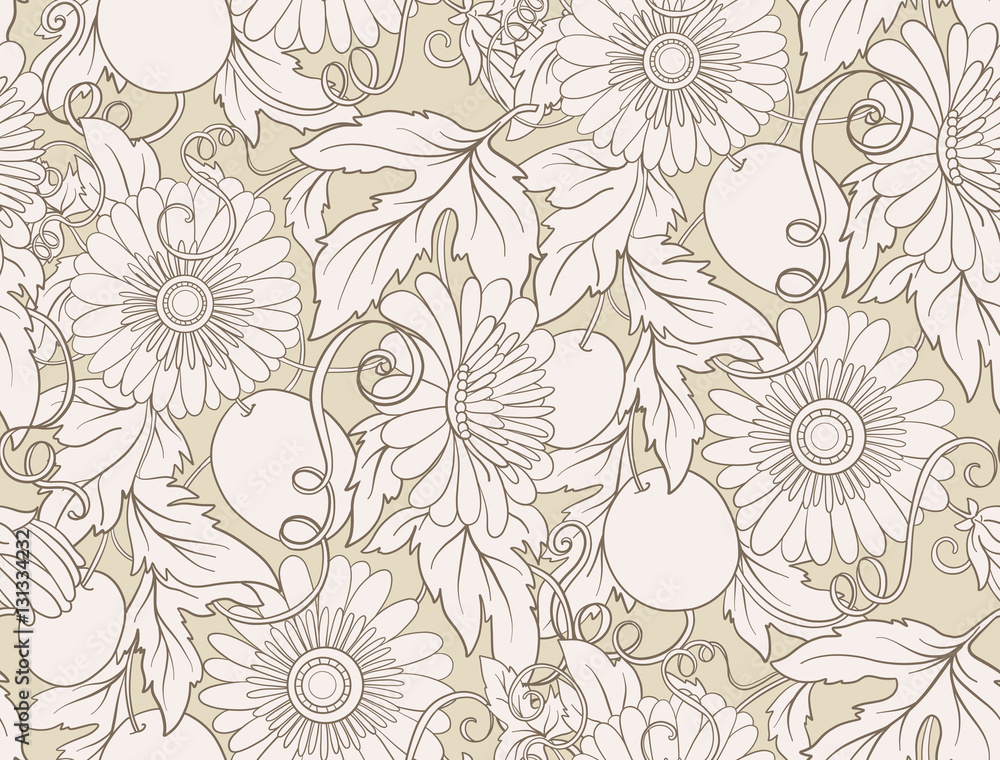 Passionflower floral seamless pattern. Pasiiflora Flower backgro