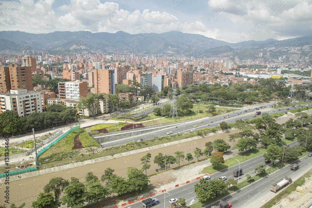 Medellin, Antioquia / Colombia - December 16, 2016. Parks of Rio and panoramic view of the city.