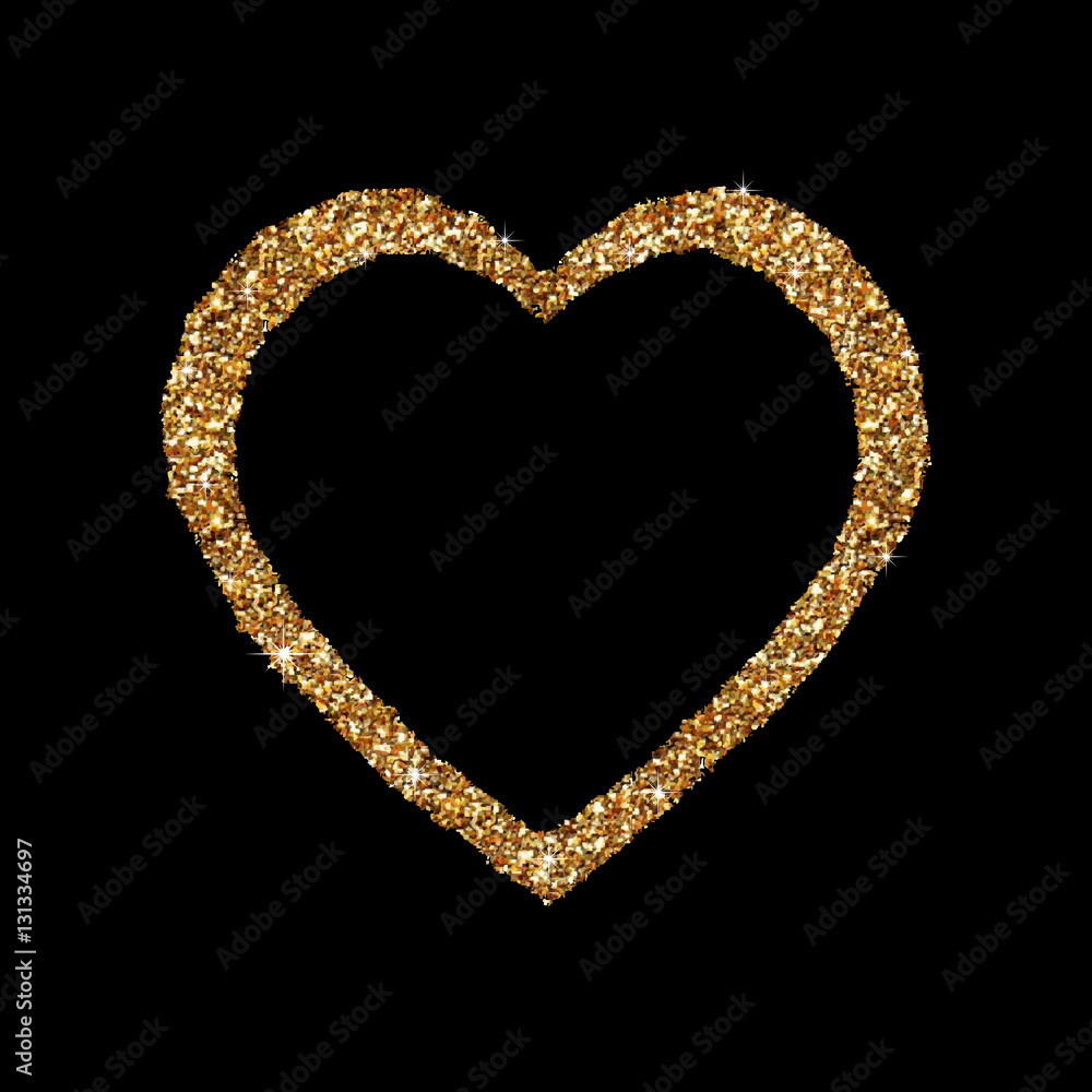 Gold heart glittering isolated on black background. Golden icon ...