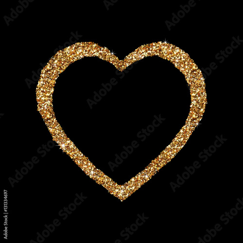 Gold heart glittering isolated on black background. Golden icon silhouette. Vector illustration for Valentine's Day. Love concept. Cute happy wallpaper. Good idea for your Wedding,