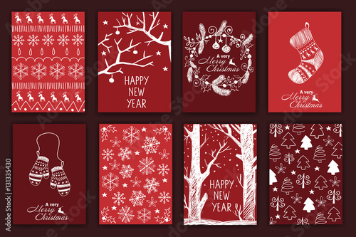 set of Hand drawn Christmas cards.