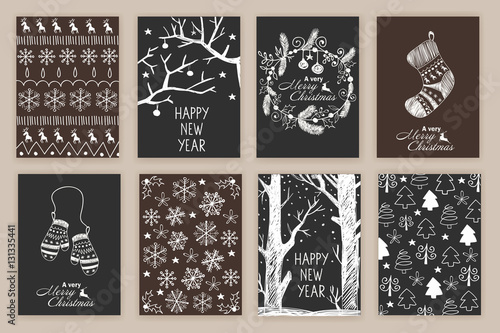 set of Hand drawn Christmas cards. vector illustration