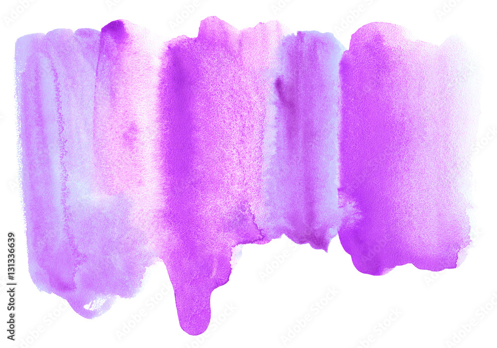 Pink watery illustration.Abstract watercolor hand drawn image.Purple splash.White background.