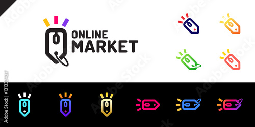 E store logo concept mouse click and shop tag logotype set