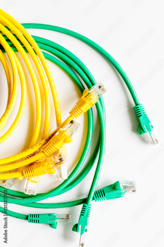concept network internet cable on white background top view concept network internet cable on white background top view