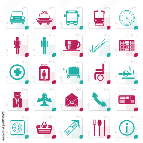 Stylized Airport, travel and transportation - vector icon set