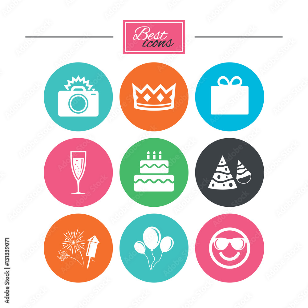 Party celebration, birthday icons. Fireworks. Party celebration, birthday icons. Fireworks.