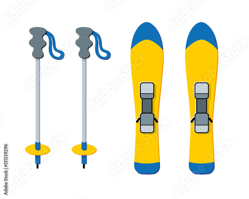 Skis and poles vector isolated. Winter sport equipment.