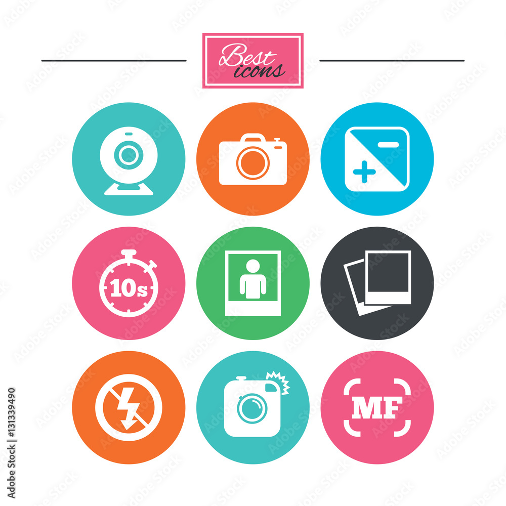 Photo, video icons. Camera, photos and frame. Photo, video icons. Camera, photos and frame.