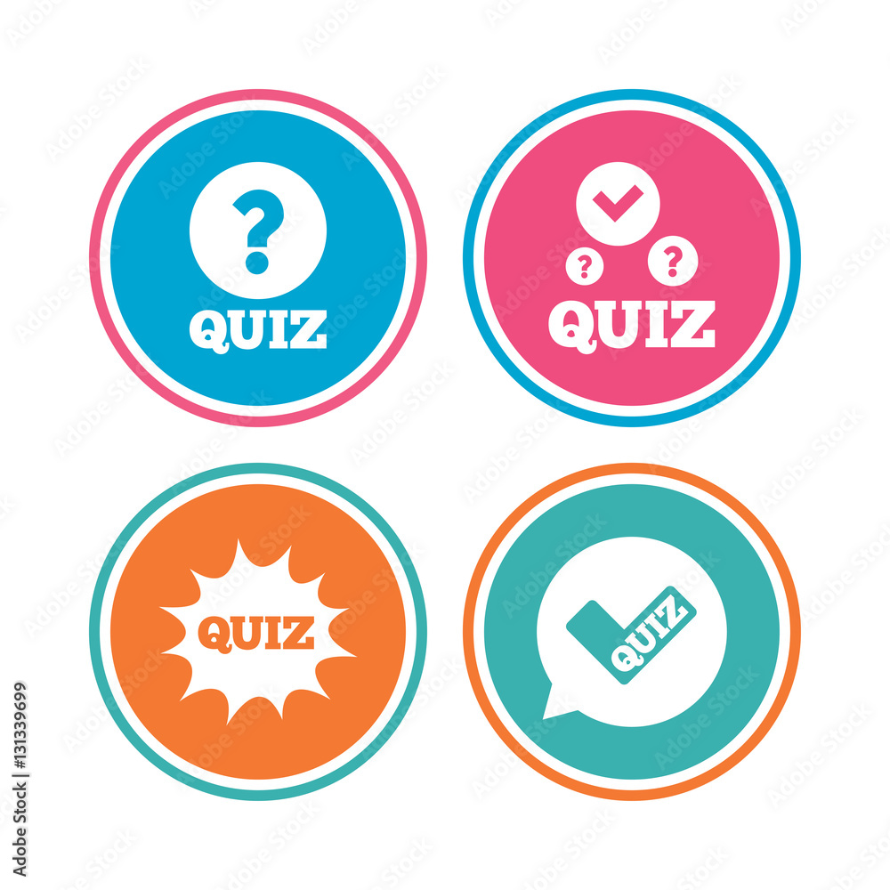 Quiz icons. Speech bubble with check mark symbol. Quiz icons. Speech bubble with check mark symbol.