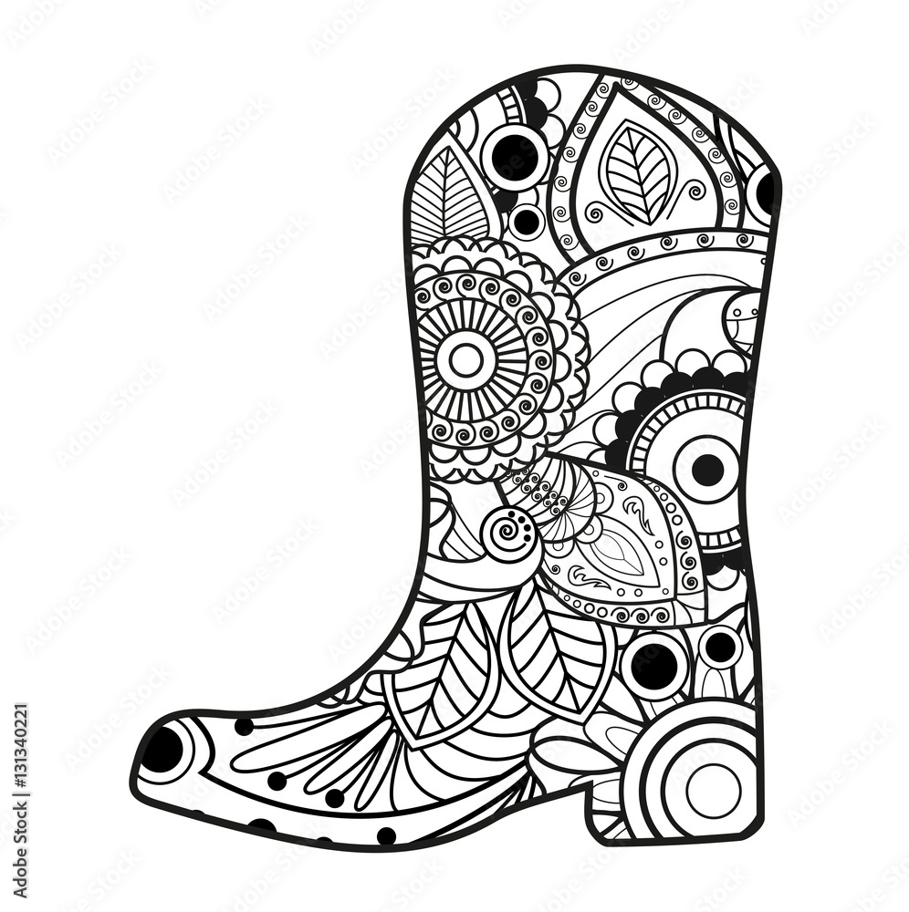 Vector illustration of black and white mandala boot for coloring book,  stivale mandala in bianco e nero da colorare vettoriale Stock Vector |  Adobe Stock