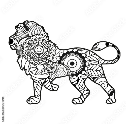 Vector illustration of black and white lion mandala for coloring book, leone mandala in bianco e nero da colorare vettoriale