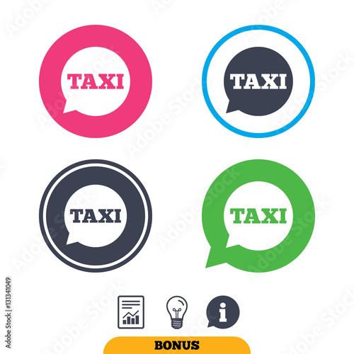 Taxi speech bubble sign icon. Public transport.