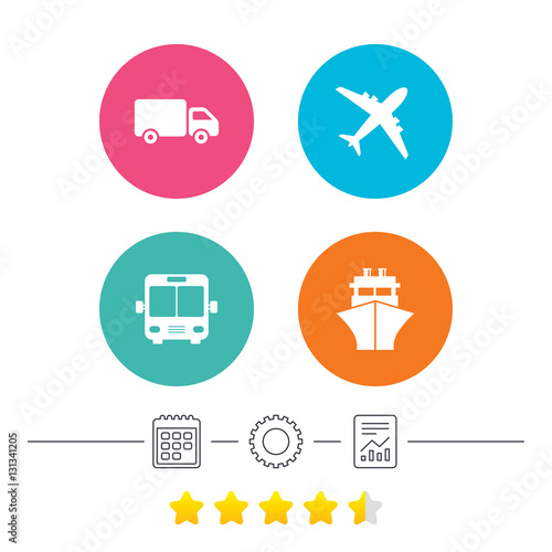 Transport icons. Truck, Airplane, Bus and Ship.