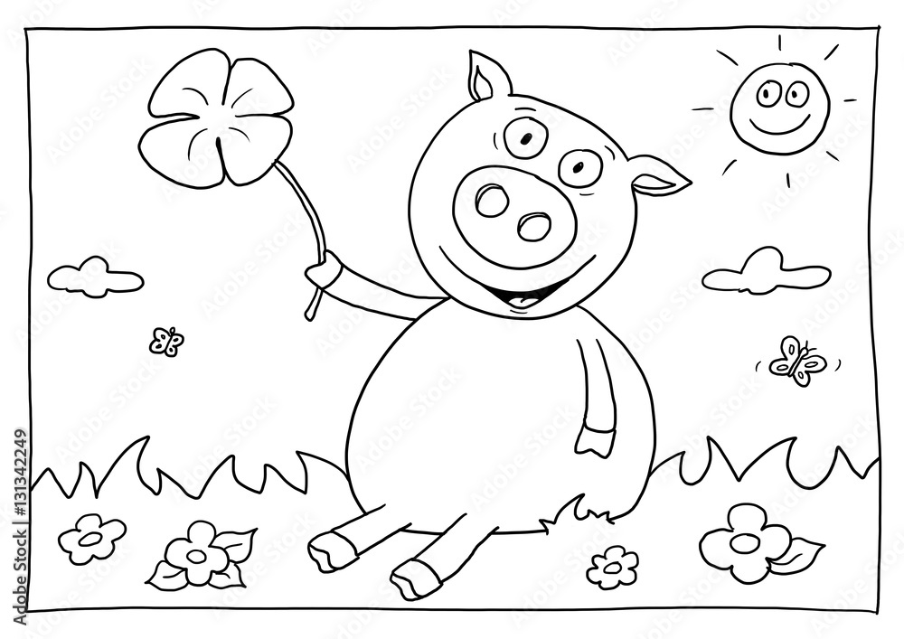 Ausmalbild Glücksschwein Stock 일러스트레이션 | Adobe Stock