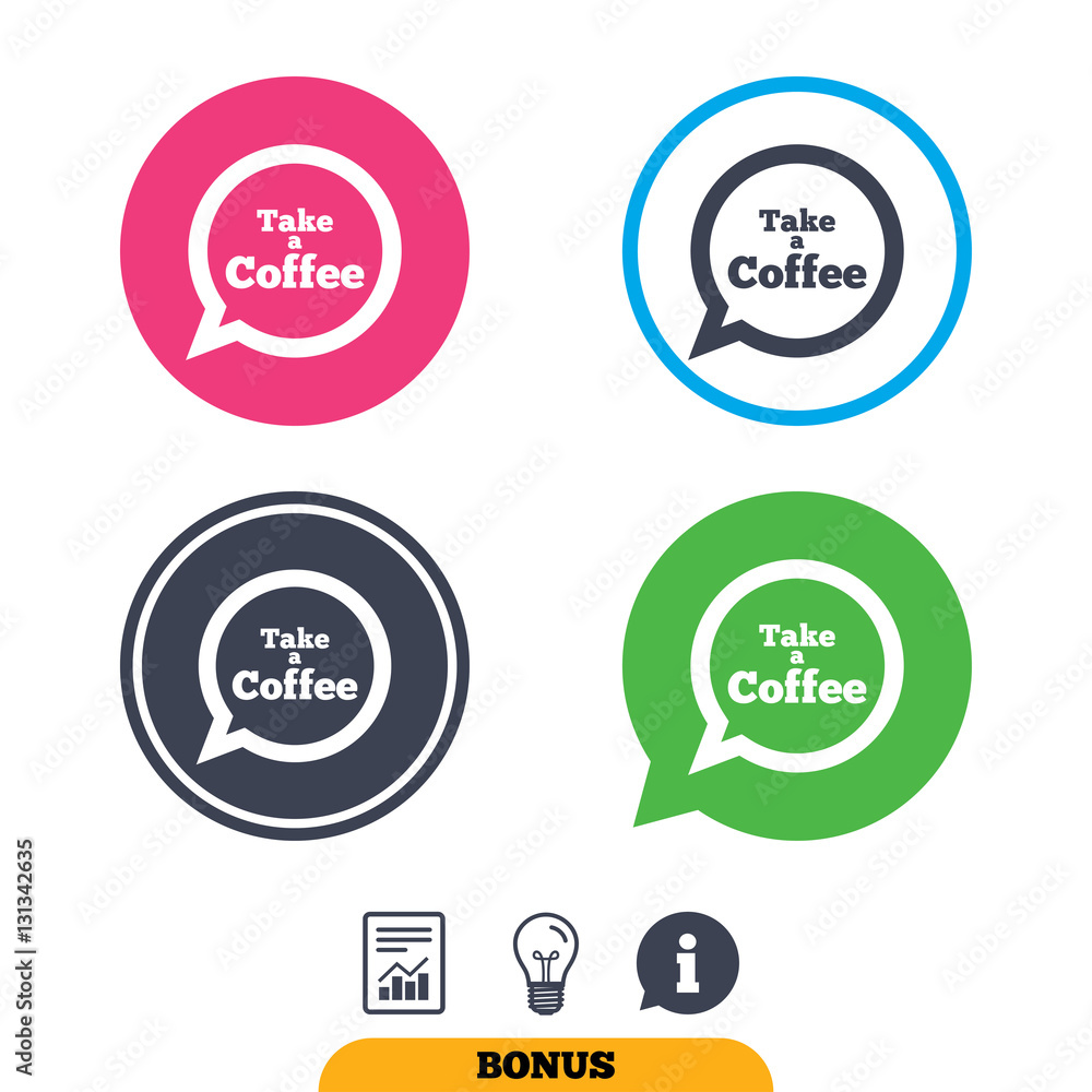 Take a Coffee sign icon. Coffee speech bubble. Take a Coffee sign icon. Coffee speech bubble.